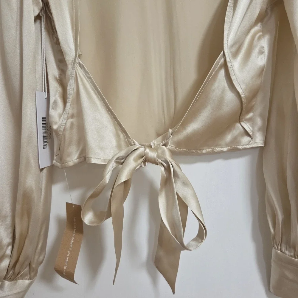 Reformation Cielo Silk Satin Open Back Tie Top Ivory XS NWT Romantic Blouse